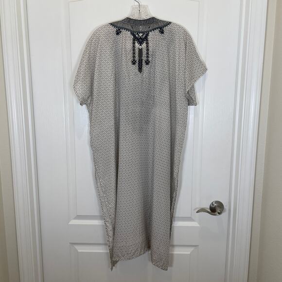 Johnny Was Biya Kaftan Style Dress Gray White Print Silk Embroidered Oversize S - Picture 8 of 9